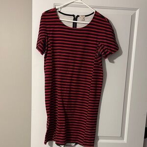 J. Crew Red and Black Striped Midi Dress